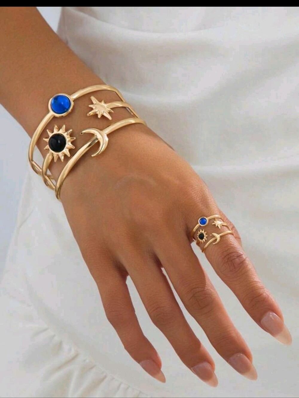 BRAND NEW ** Gold-Tone Blue & Black Celestial Cuff and Ring Set